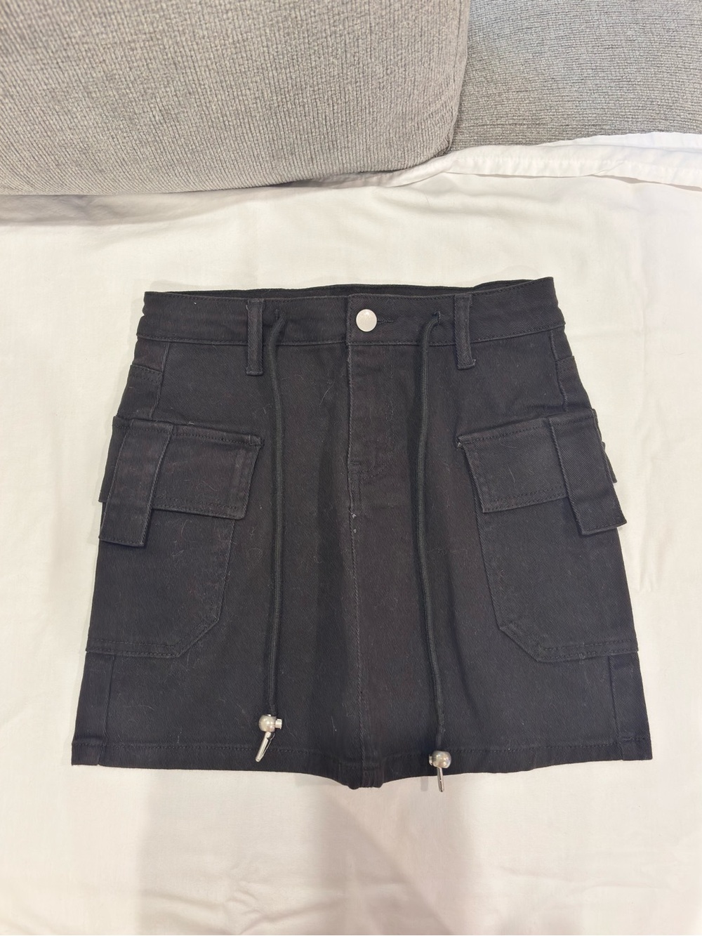 Hunter & Brown Black Cargo Mini Skirt with Drawstring Detail XS